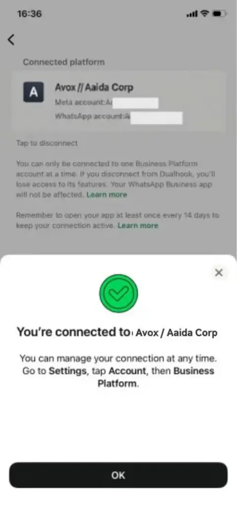 Confirm connection success