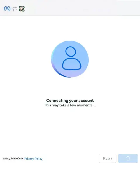 Wait while Meta connects the account